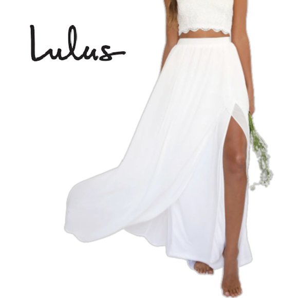 Lulus - Midnight Memories White Chiffon Maxi Skirt - Size Large - Picture 1 of 5